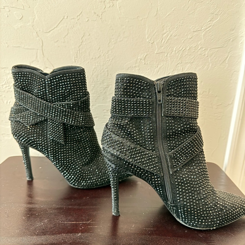 Gianni Bini Rhinestone black heel ankle boot.